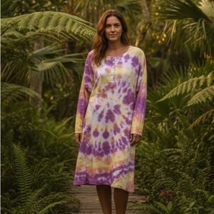 Yansi Fugel Small Tie Dye Cotton Shirt Beach Swim Cover Up Tunic Duster
